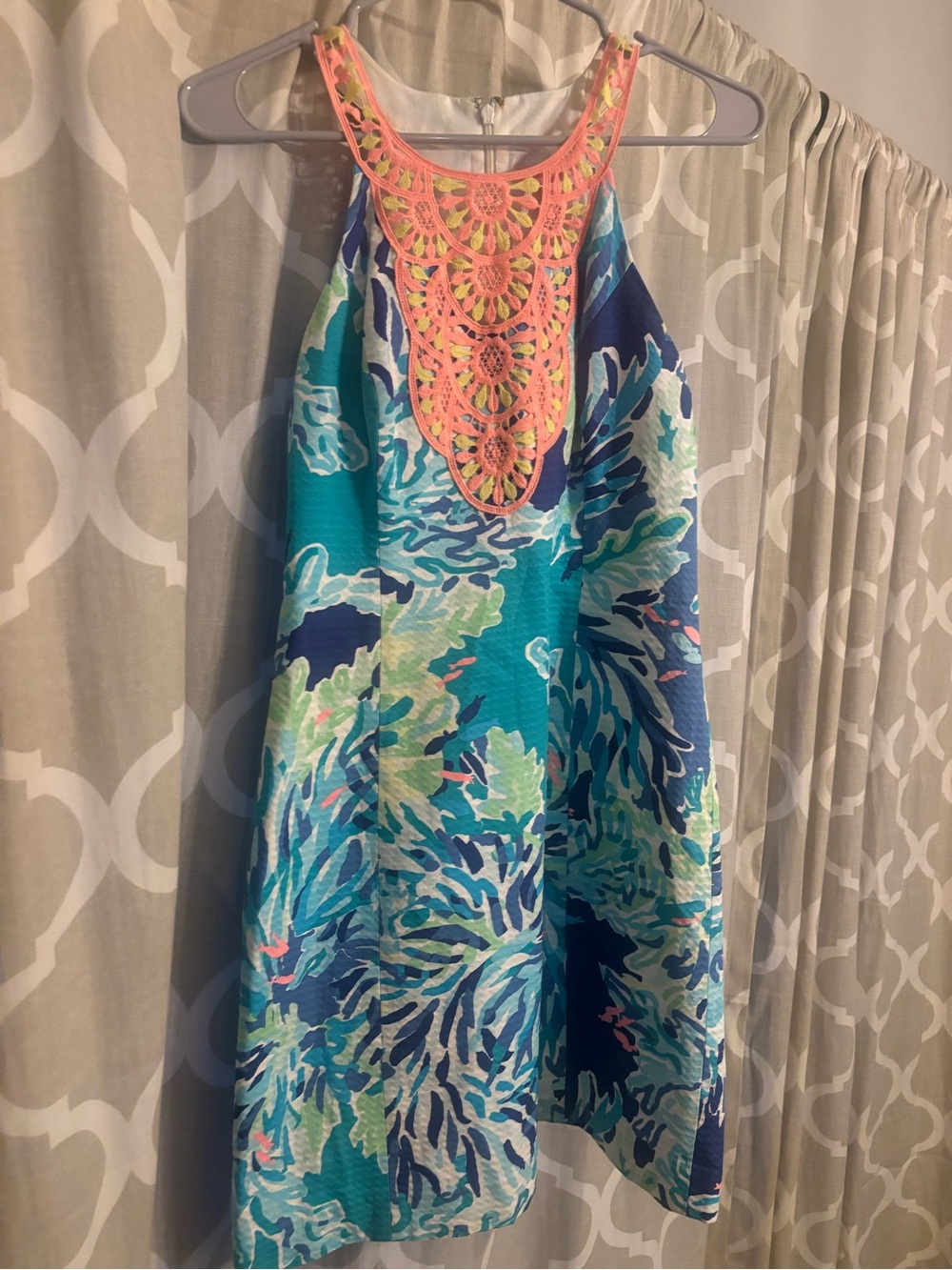 Lilly Pulitzer Teal & Coral Floral Halter Dress